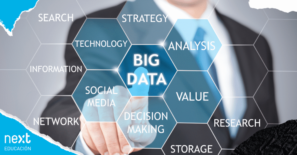 Persona señalando términos relacionados con Big Data